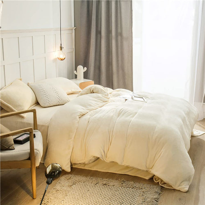 Omela Warm Fleece Winter Bettwäsche 135x200 Creme Weiss Cashmere Touch Plüsch Bettbezug mit Kopfkiss
