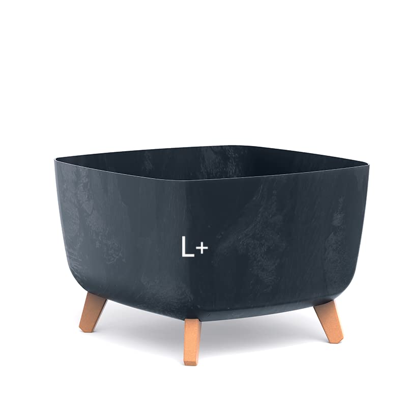 MELTOM Blumentopf Beton Optik Schale mit Füssen Einsatz Blumenschale Übertopf, 38 x 38 x 27 cm (Anth
