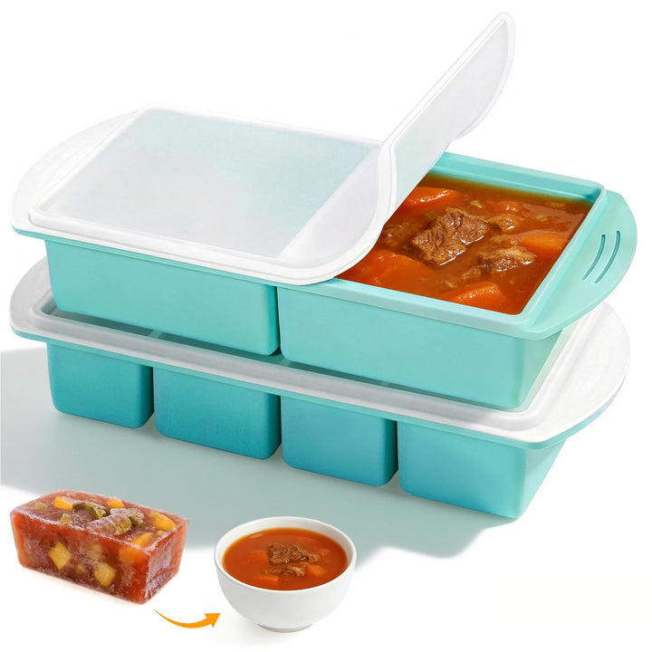 2 Stück Silikon-Gefrierbehälter mit Deckel, Extragrosse Suppen-Einfrierbehälter für Suppe, Ice Cube,