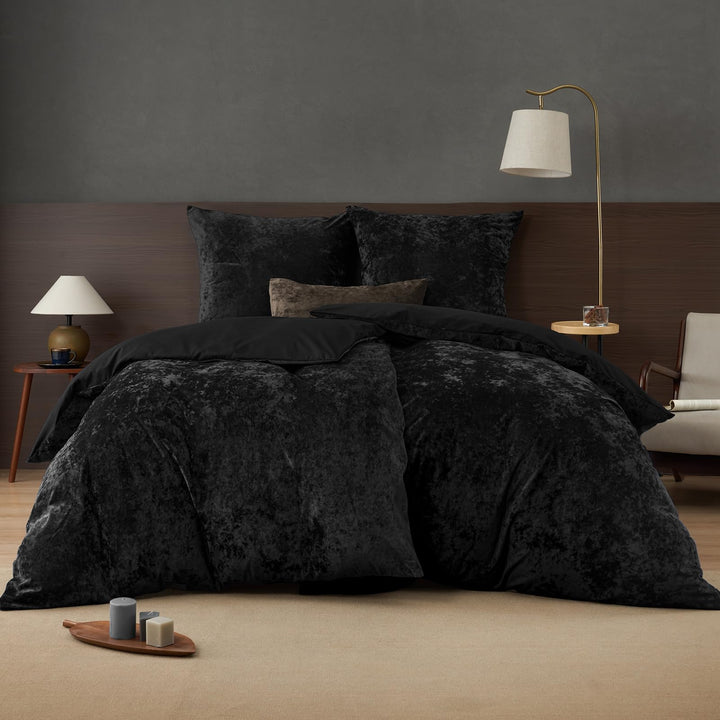 PHF P Velvet Duvet Cover Set Black S*2 DE Black 135 x 200 cm (X2), Black 135 x 200 cm (X2)