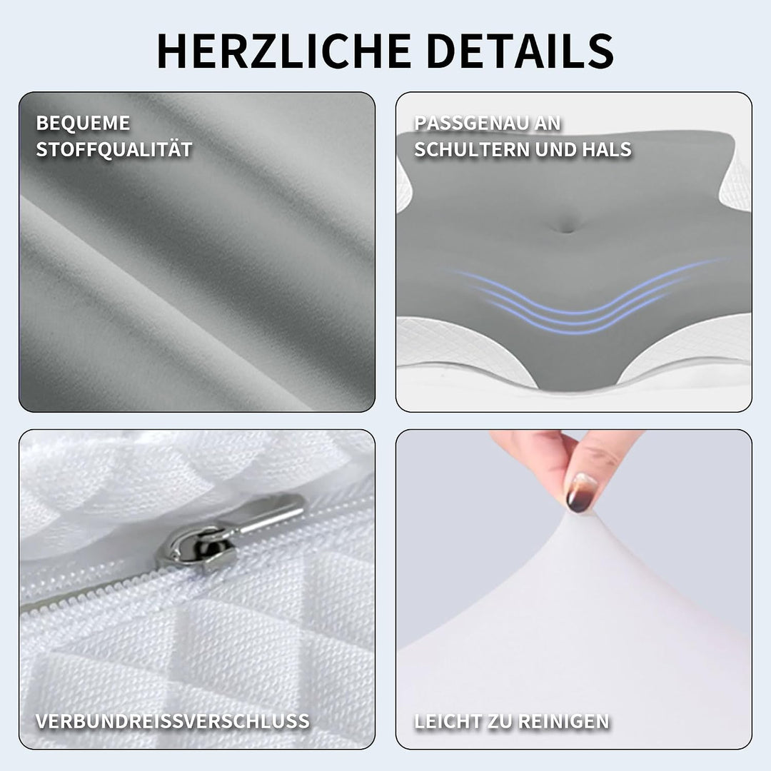 Ergonomisches Memory Foam Nackenkissen – Orthopädisches Kopfkissen mit Abnehmbarem Bezug, Perfekt fü