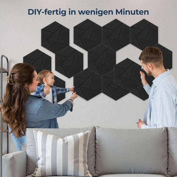 12 Stück Hexagon Akustikplatten Selbstklebend, 30 x 26 x 0,9 cm Hohe Dichte Schallschutzplatten, Aco