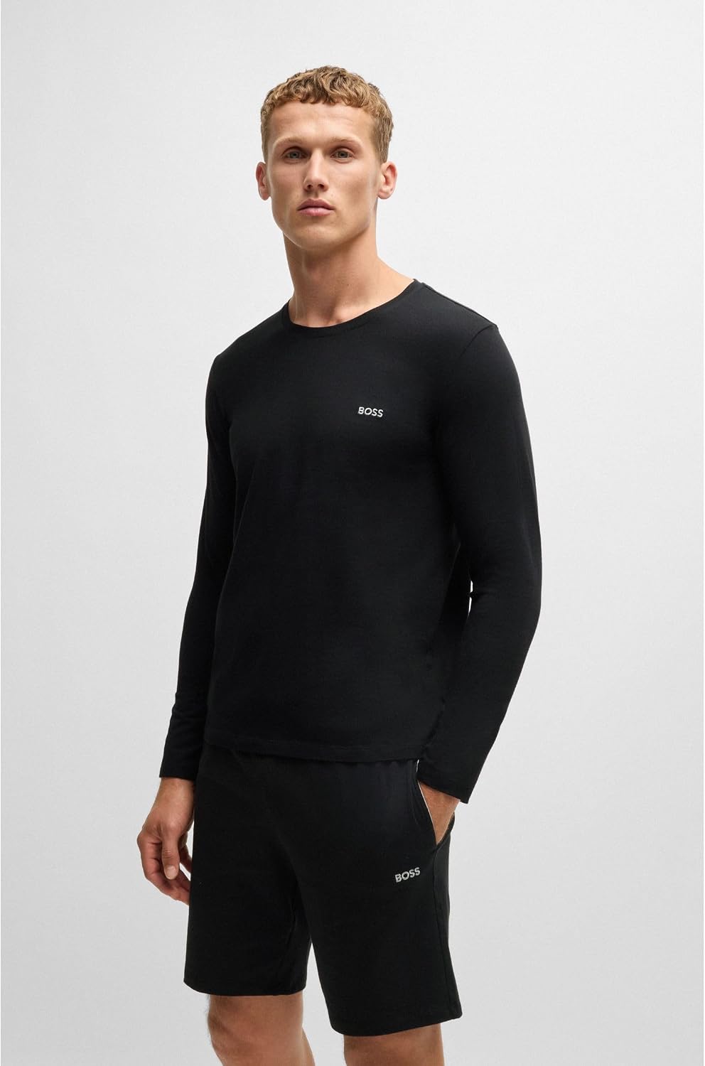 BOSS Herren Mix&amp;Match LS-Shirt R Regular-Fit Longsleeve aus Stretch-Baumwolle mit Logo-Stickerei Sch