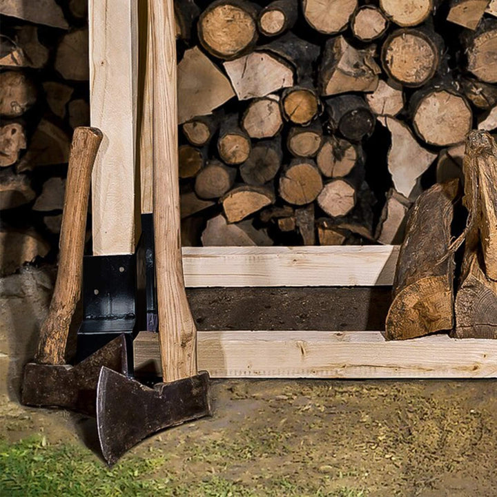 Tubiaz Holzstapelhilfe, 4er Set Schwarz Stabile Holz Stapelhilfe, Holzstapelhilfe Kaminholz Brennhol