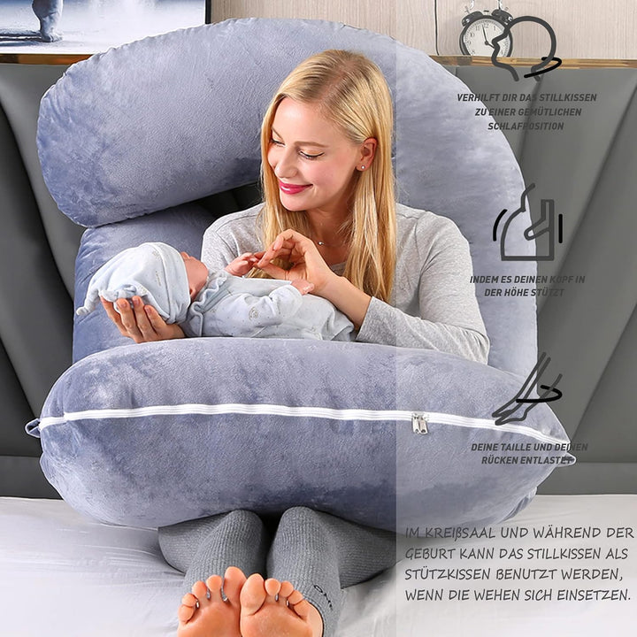 CALIYO Schwangerschaftskissen J Form,Stillkissen XXL-SeitenschläFerkissen mit Bezug,Pregnancy Pillow