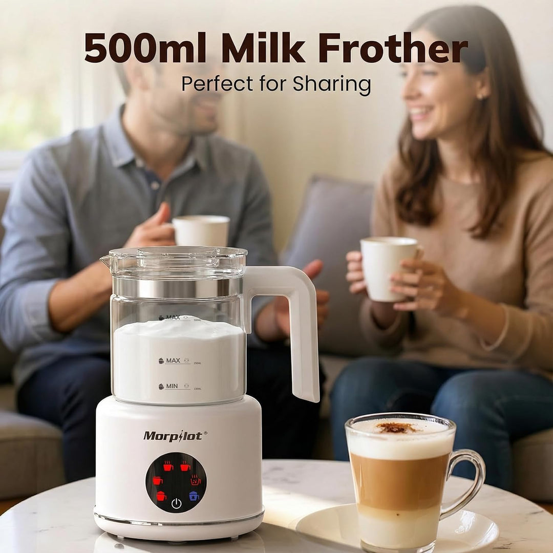 Morpilot Milchaufschäumer Elektrisch, 130-500ml, 6 in 1 Milchschäumer für Milchschaum heiss und kalt