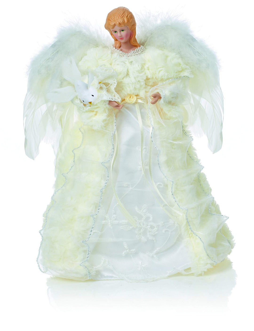 Weihnachtsbaumschmuck Engel mit Taube, mit Federn, Kunstfell, Weiss &amp; Creme