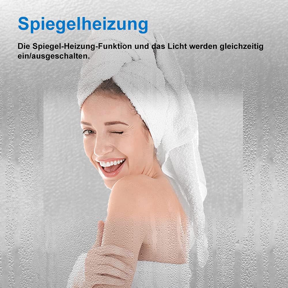 Badspiegel 90×50cm Rundbahn 3 Lichfarbe dimmbar Memory Wand/Touchschalter Anti-Beschlag Badezimmersp