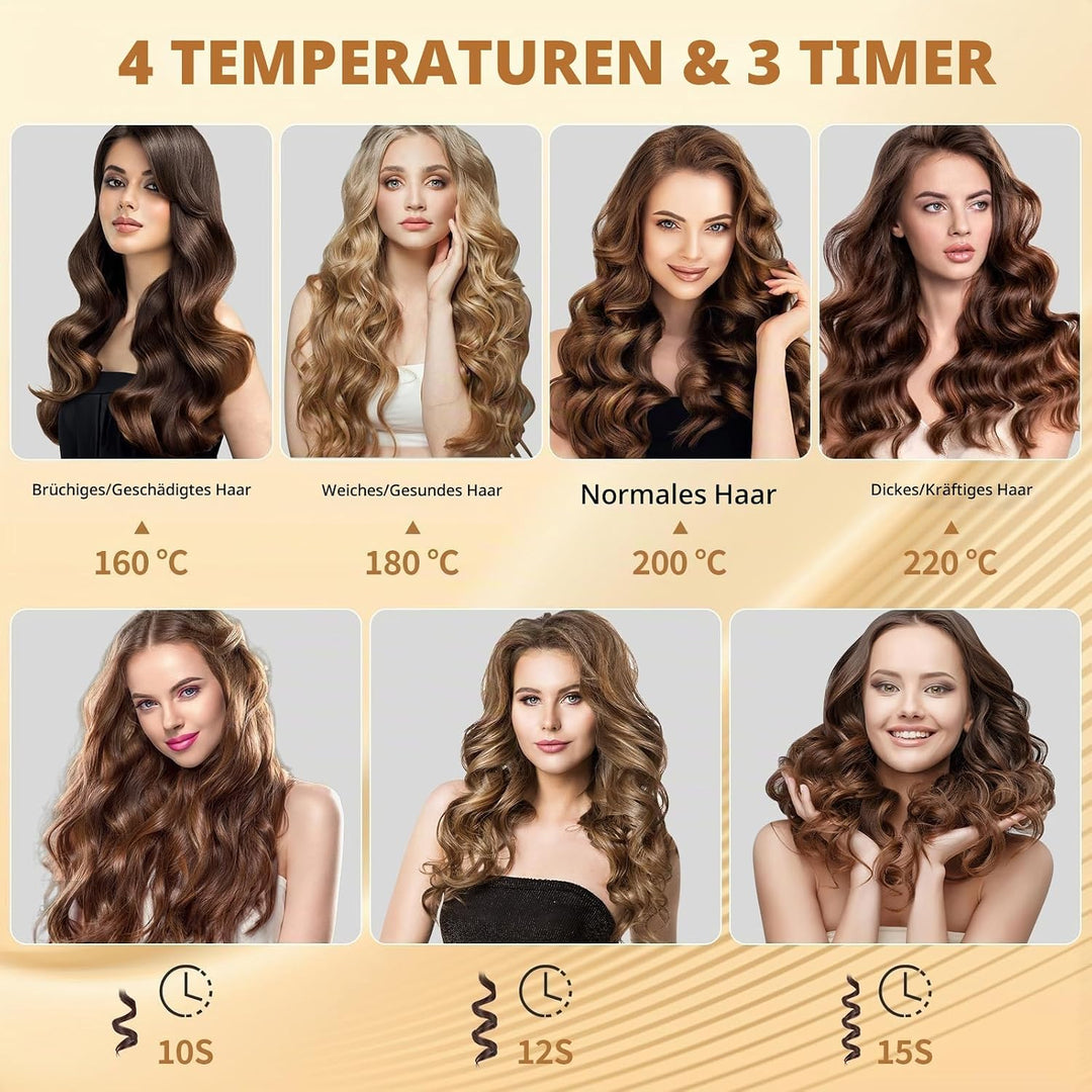 Automatischer Lockenstab für grosse Locken, Rotierender Lockenstab mit 4 Einstellbaren Temperaturstu