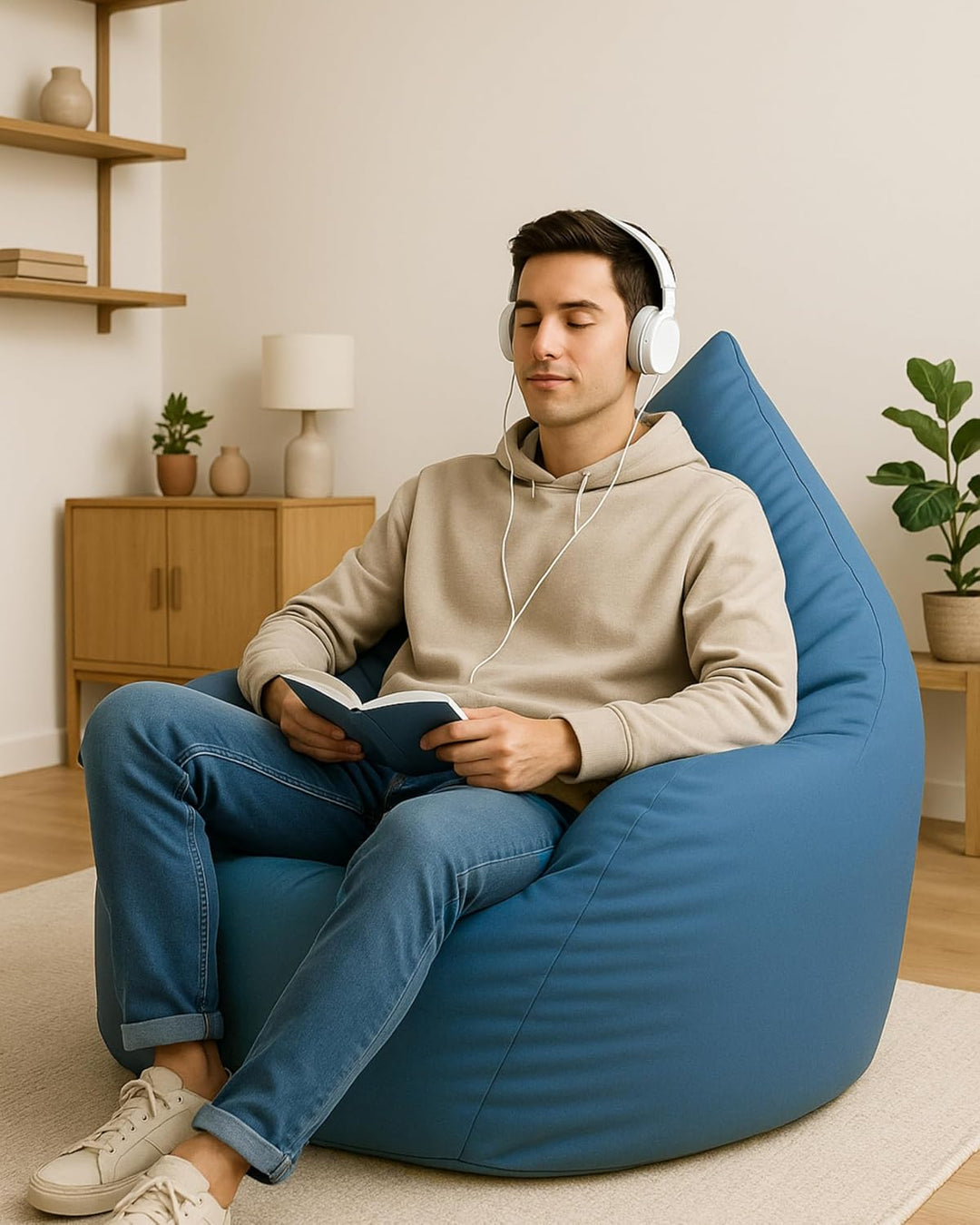 PATCH HOME Sitzsack Tropfenform mit Reissverschluss Nachfüllbar - für In &amp; Outdoor - mit Styropor Fü