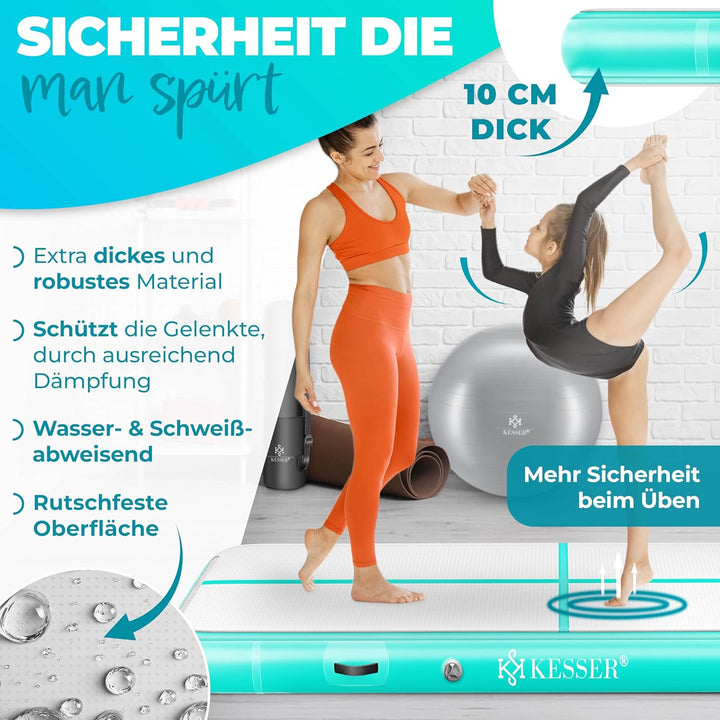 KESSER® Turnmatte Aufblasbar Airtrack 2m/3m/4m/5m/6m Fitness-Matte Gymnastikmatte | inkl. Tragetasch