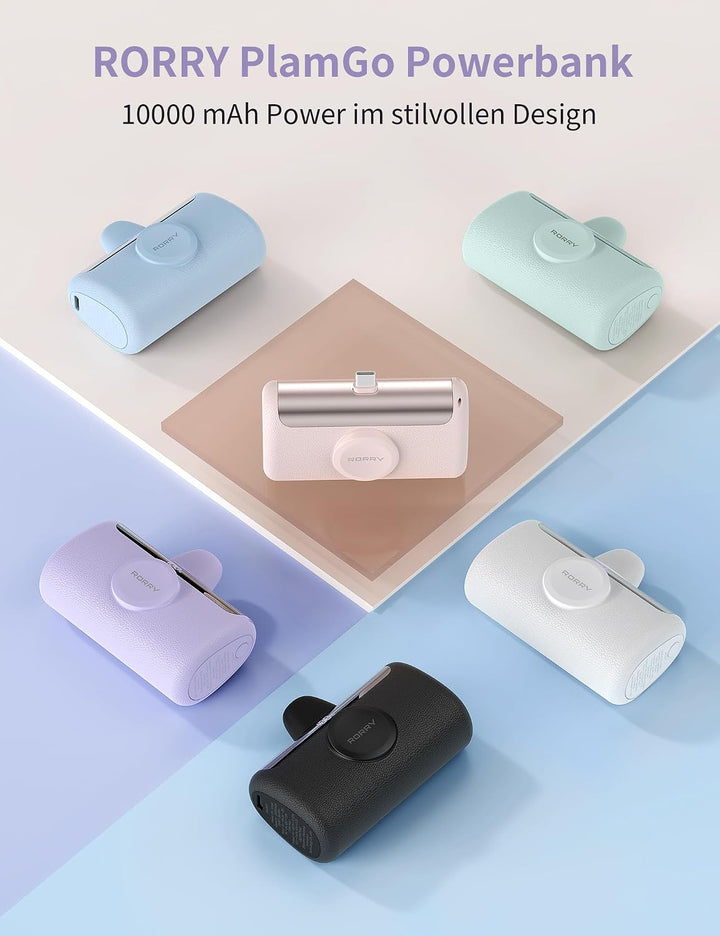 RORRY PalmGo Powerbank,10000mAh Mini Power Bank PD 22.5W Integrierter USB C Rosa, Rosa