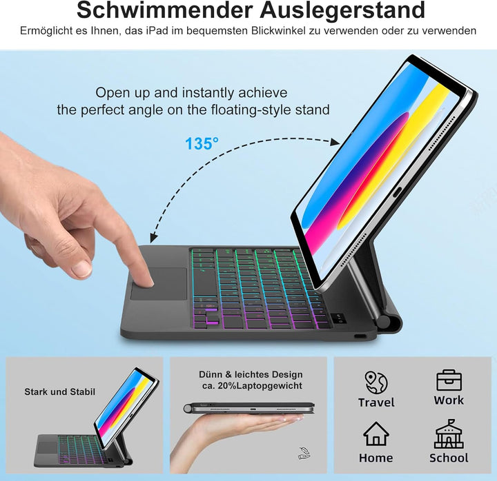 Magic Keyboard für iPad A16 11. Generation 11 Zoll 2025 &amp; iPad 10. Generation 10.9" 2022, Schwebende