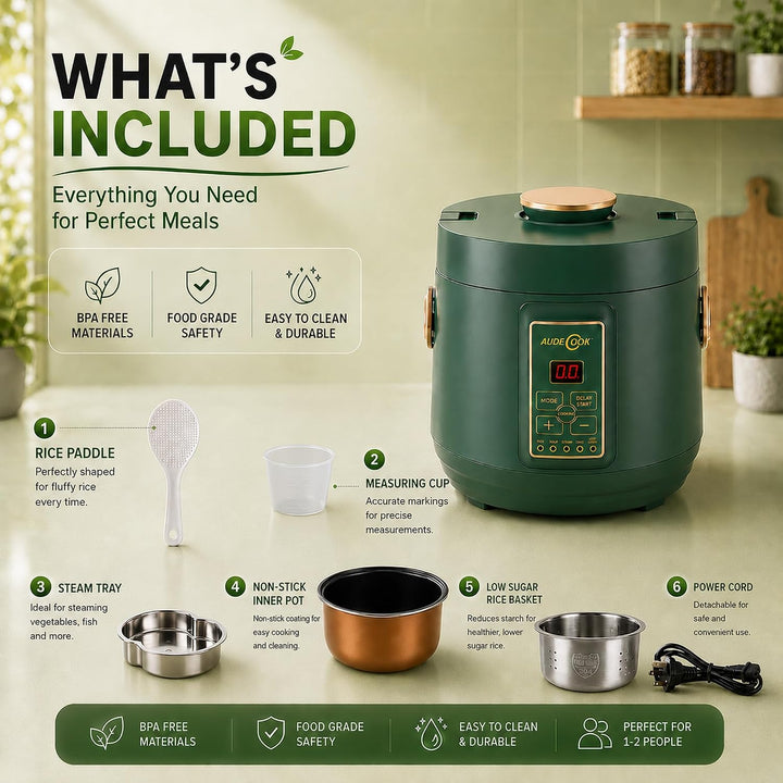 Audecook Reiskocher klein 1.2 L mit Low Sugar Funktion Multikocher
