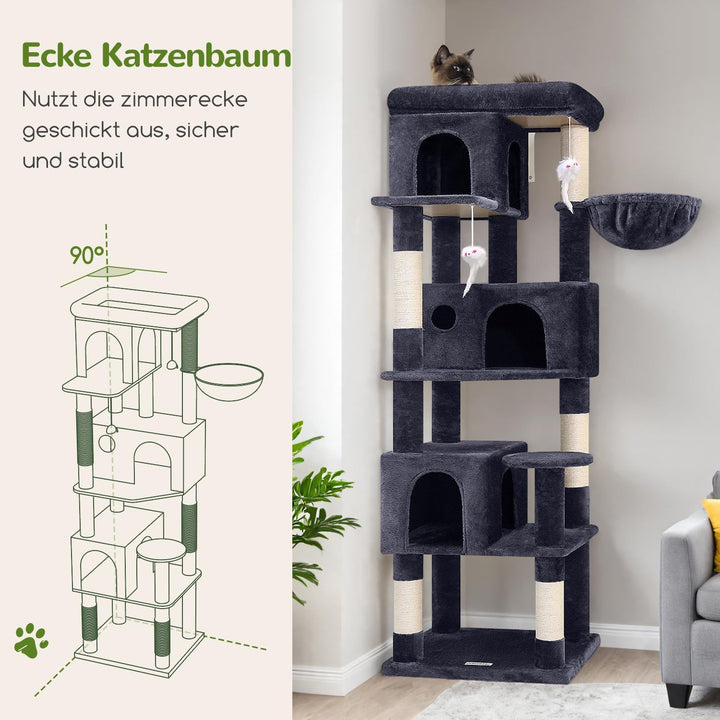 Globlazer F66 Kratzbaum Ecke für Erwachsene Katzen 168 cm Stabil Katzenbaum 168cm Dunkelgrau, 168cm