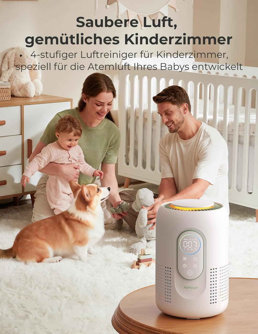 Momcozy Luftreiniger für das Kinderzimmer, 4-Filtersystem mit H13 HEPA- und Aktivkohlefilter, Echtze