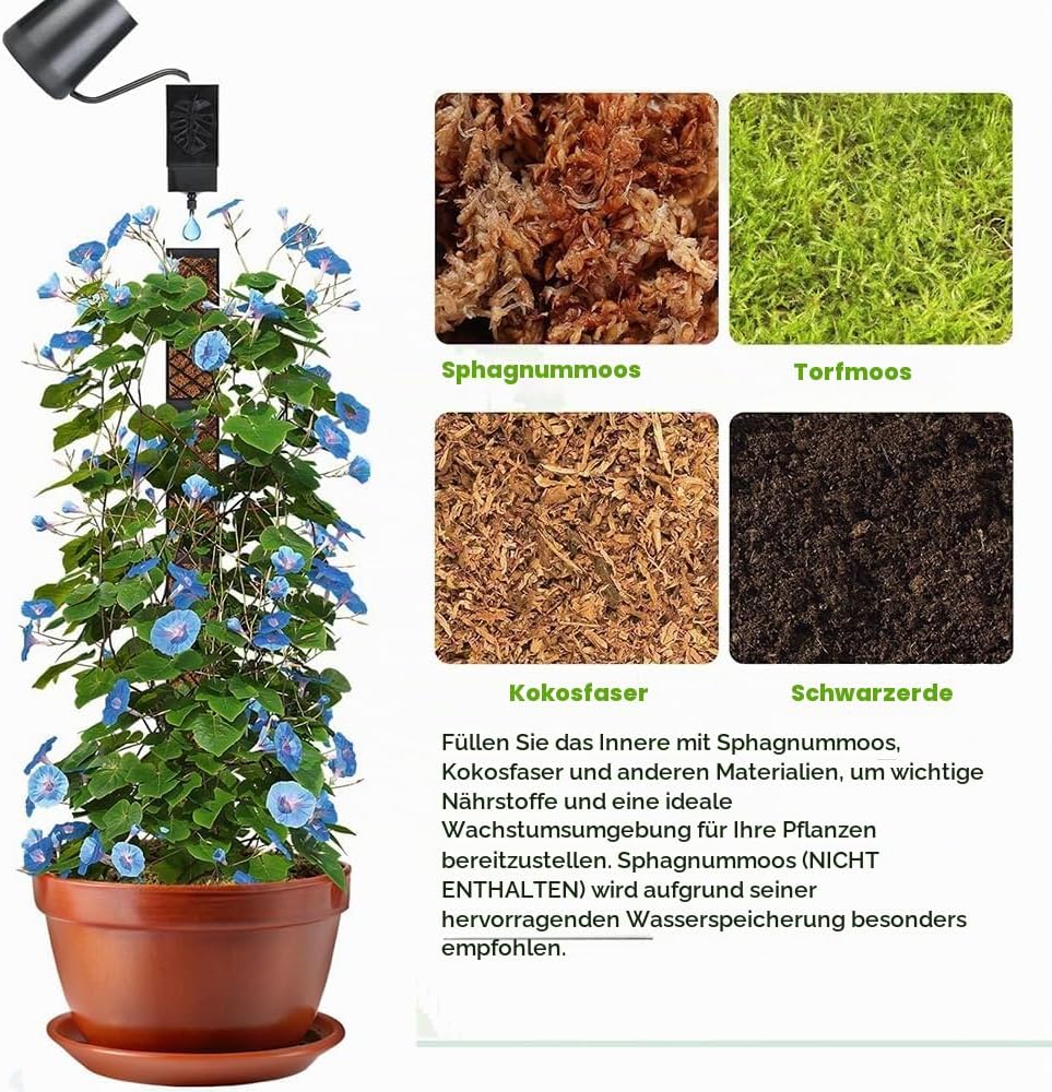 6pcs Moosstab für Monstera Rankhilfe, Selbstbewässerung Moosstab,mit Giesshilfe und Kabelbinder, Pfl