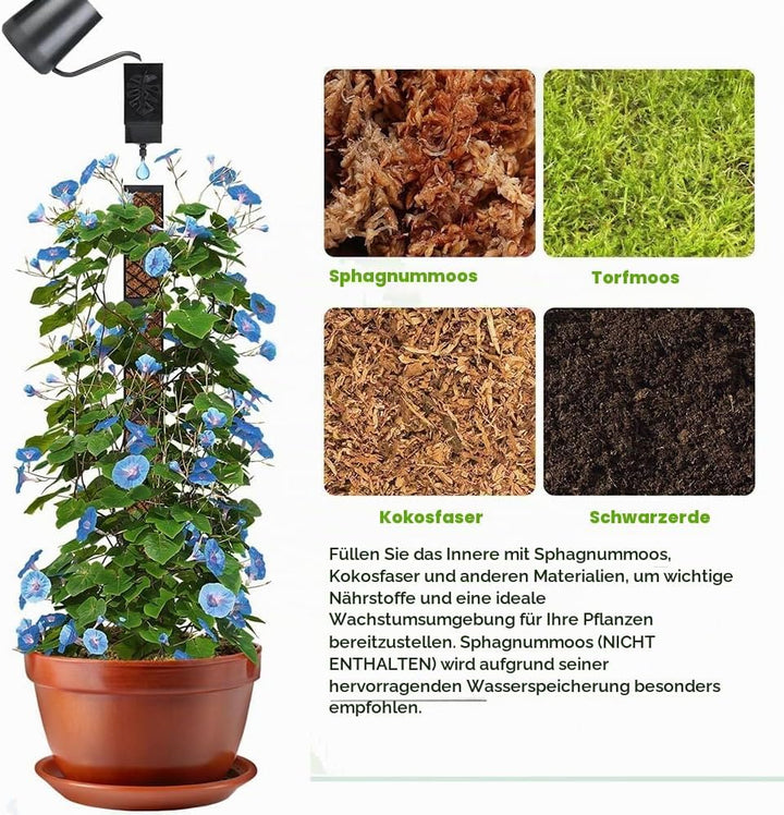 6pcs Moosstab für Monstera Rankhilfe, Selbstbewässerung Moosstab,mit Giesshilfe und Kabelbinder, Pfl