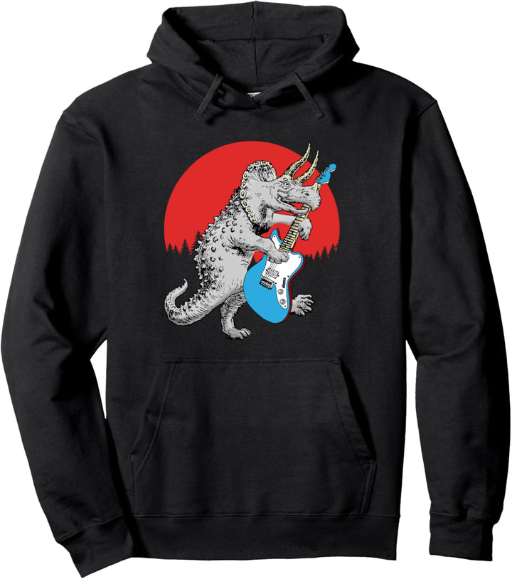 Guitarsaurus! Funny Triceratops Dinosaur Electric Guitar Pullover Hoodie