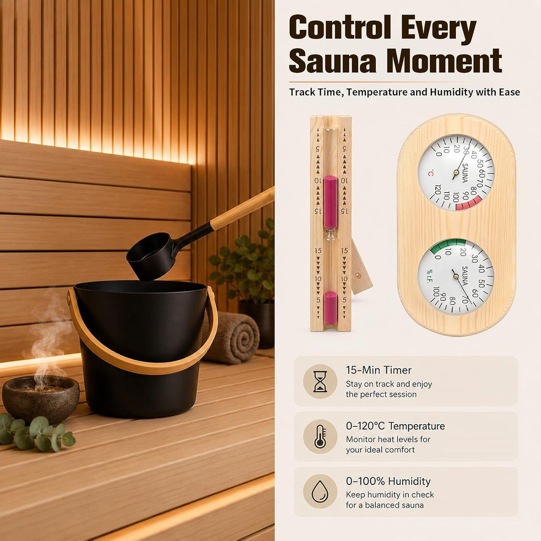 5 Stck 7L Sauna Eimer - Sauna Zubehör mit Kelle, Sanduhr, Aromaschale