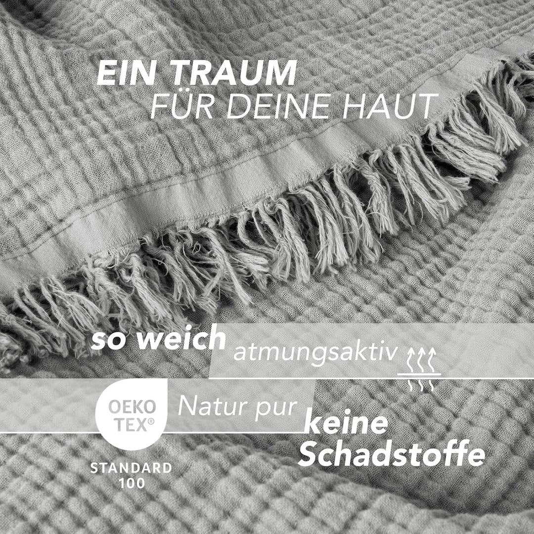 Pure Label 2er Set Musselin Decke 150x200 Grau aus Baumwolle Grau 2er Set 150x200 cm, Grau 2er Set 1