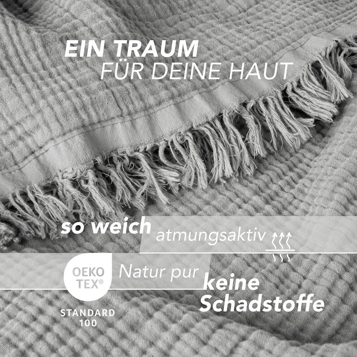 Pure Label 2er Set Musselin Decke 150x200 Grau aus Baumwolle Grau 2er Set 150x200 cm, Grau 2er Set 1