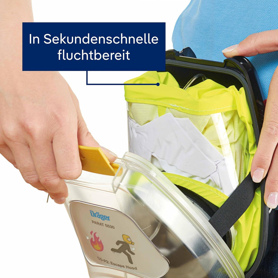 Dräger PARAT 5500 Brand-Fluchthaube | Effektive Rettungshaube mit CO P2 Filter PARAT 5530 mit Hard C