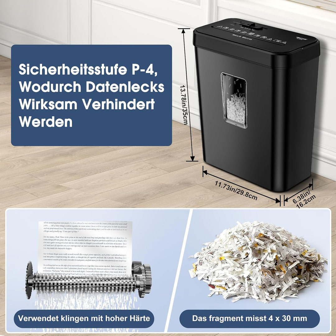 Aktenvernichter, 6-Blatt Kreuzschnitt Papierschredder mit P-4 Geheimhaltungsstufe, 13L Papierkorb mi