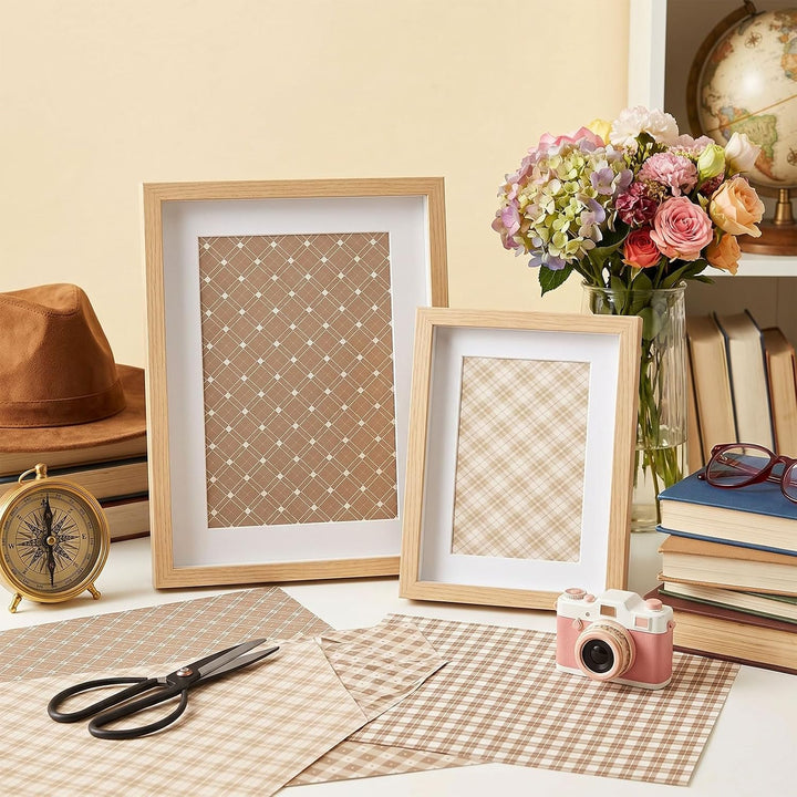 36 Blatt Kariertes Scrapbook Papier, Doppelseitiges Bastelpapier (Beige), Beige