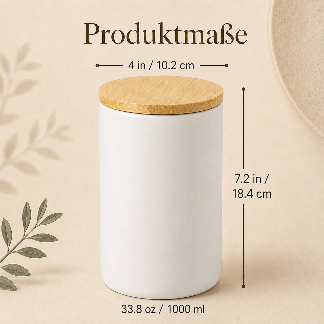 Keramik Kaffeedose, 1000 ml Vorratsbehälter mit Holzdeckel, 18,4×10,2cm