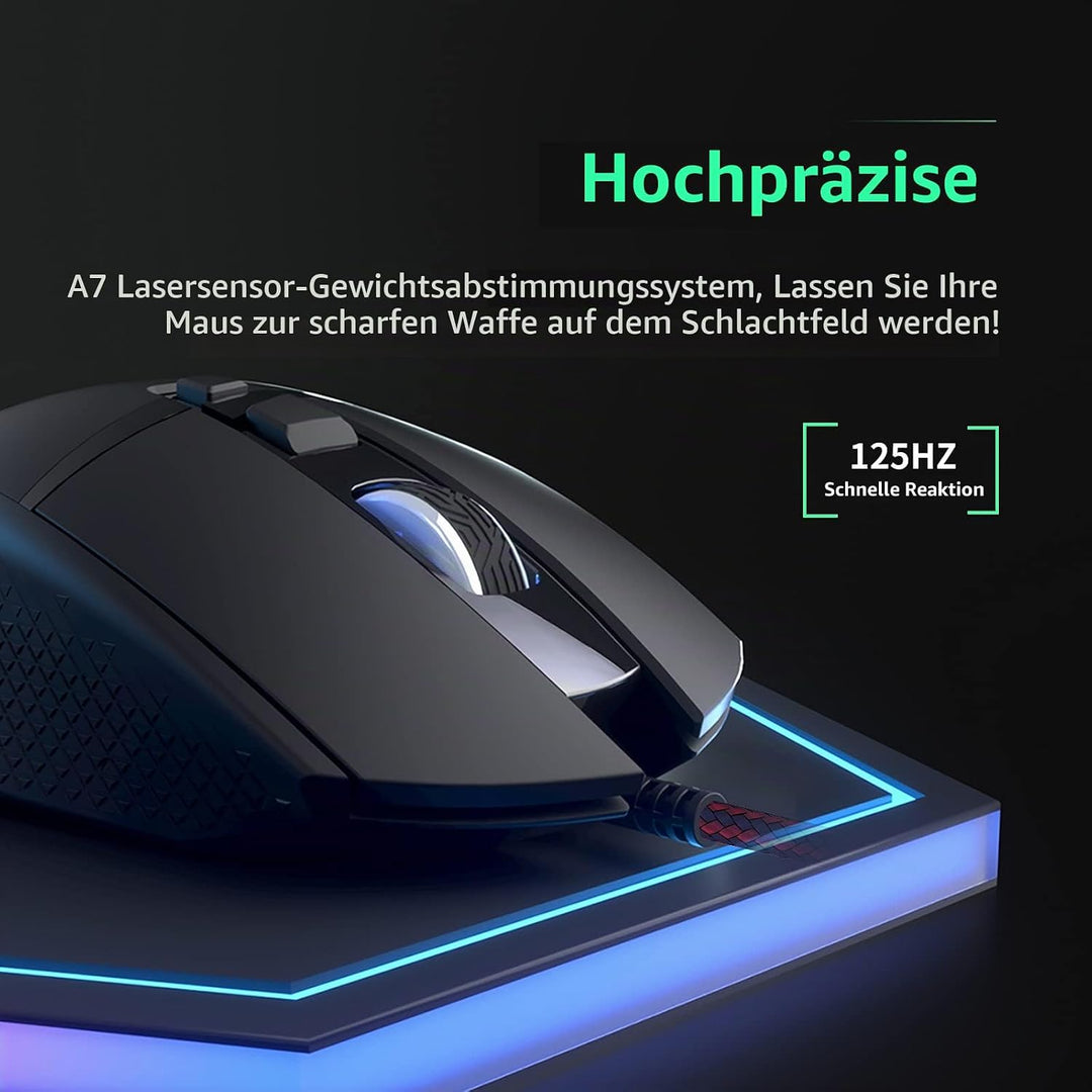 Gaming Maus 7200 DPI Einstellbarer USB RGB Led Gaming Mäuse für Grosse Hände, 8 Programmierbare PC M