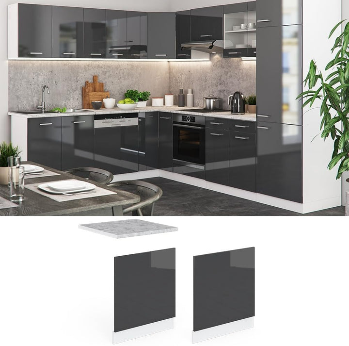 Vicco Frontblende R-Line, Anthrazit Hochglanz/Weiss, 60 cm ohne Arbeitsplatte Anthrazit Hochglanz Ge