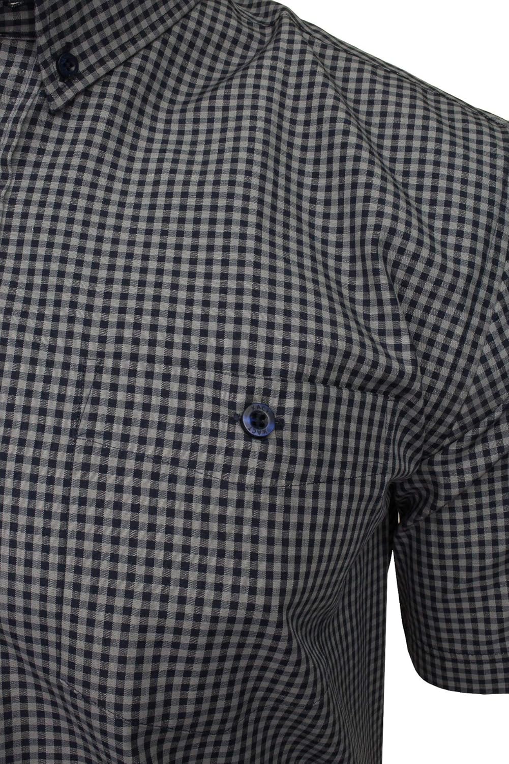 Xact Herren Kurzarmhemd mit Gingham-Karo, Button-Down-Kragen, Normale Passform M Grey/ Navy, M Grey/