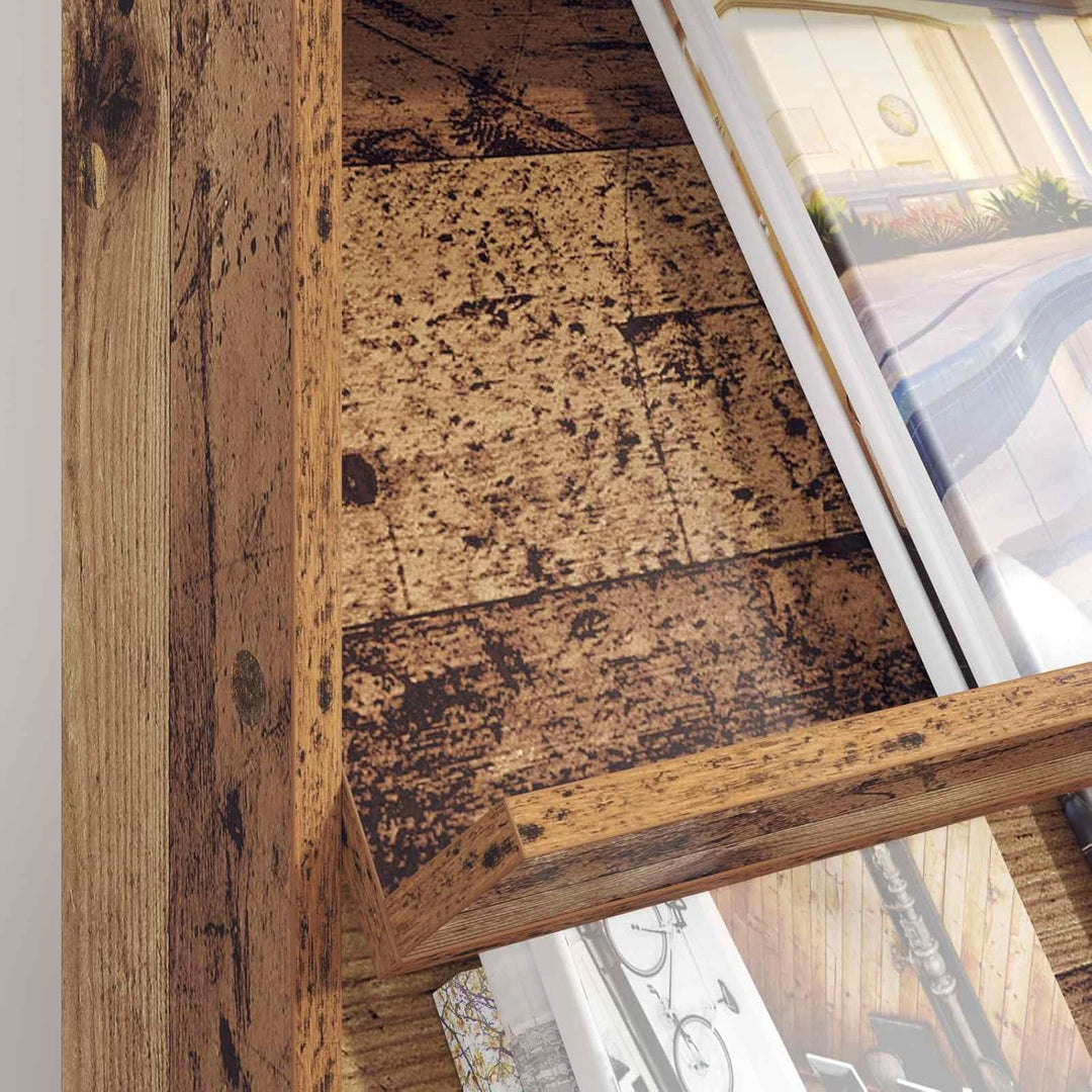 Magazinregal mit Regal aus Altholz Holzwerkstoff 70 x 41 x 96 cm freistehend mit 2 Regalen für Wohnz