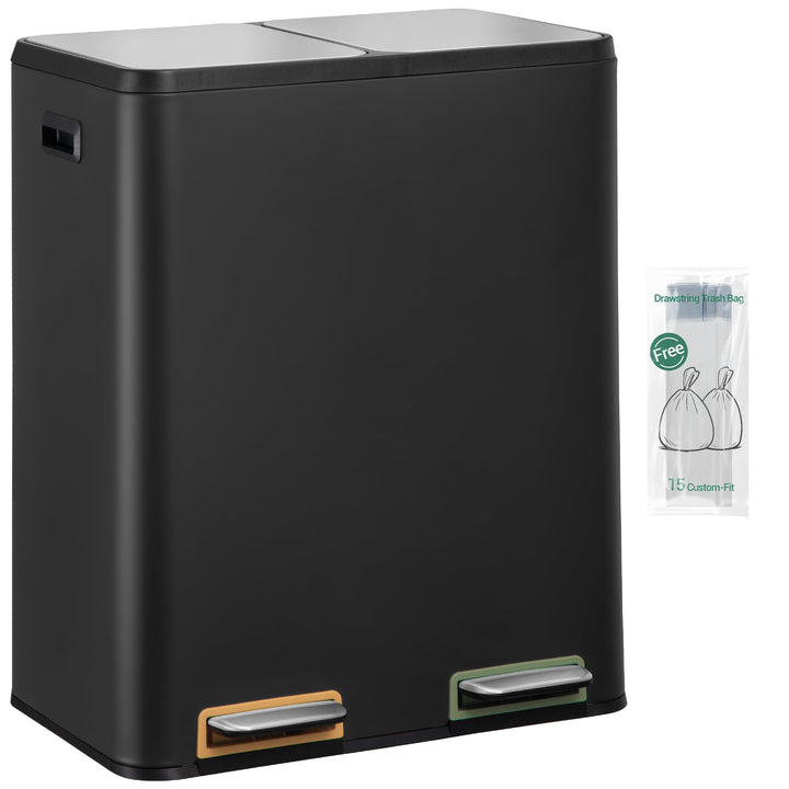 Hzuaneri Mülleimer Küche, Mülltrennsystem 2 Fächer 60L (2 x 30 L), Edelstahl-küchenmülleimer, Tretmü
