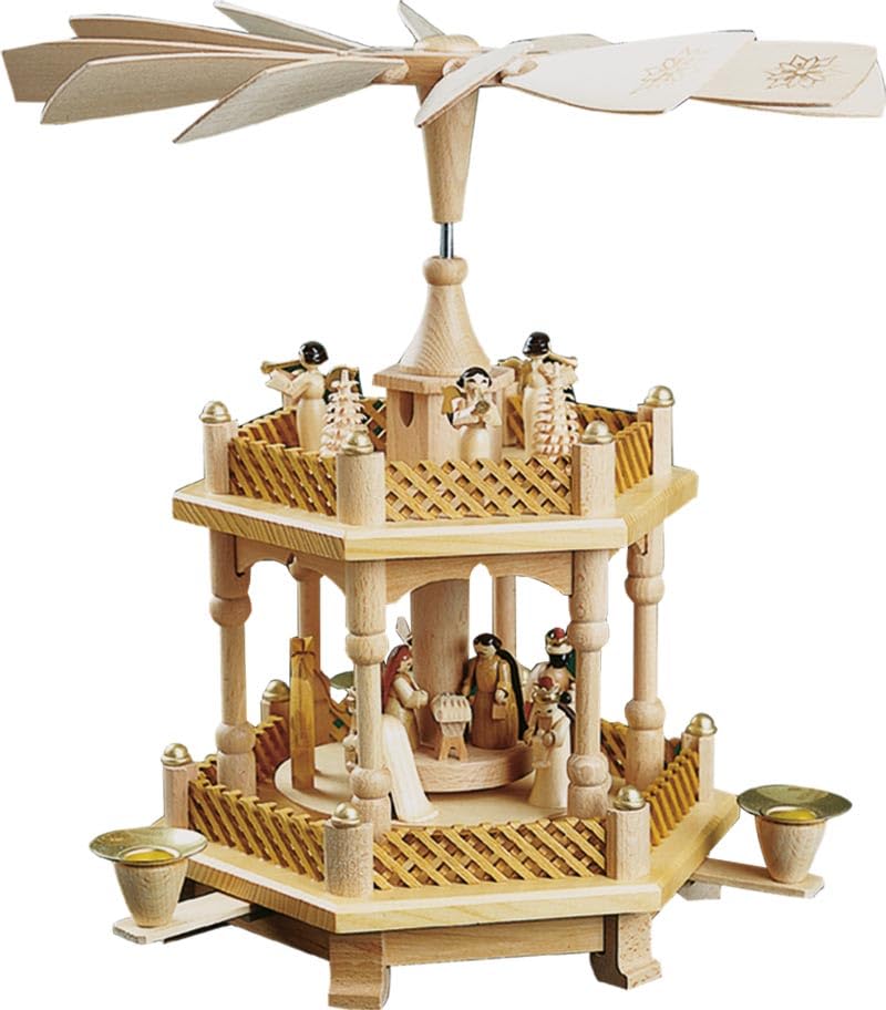 Weihnachtspyramide Christi Geburt, 1-stöckig, 33 cm hoch, Natur, original Erzgebirge