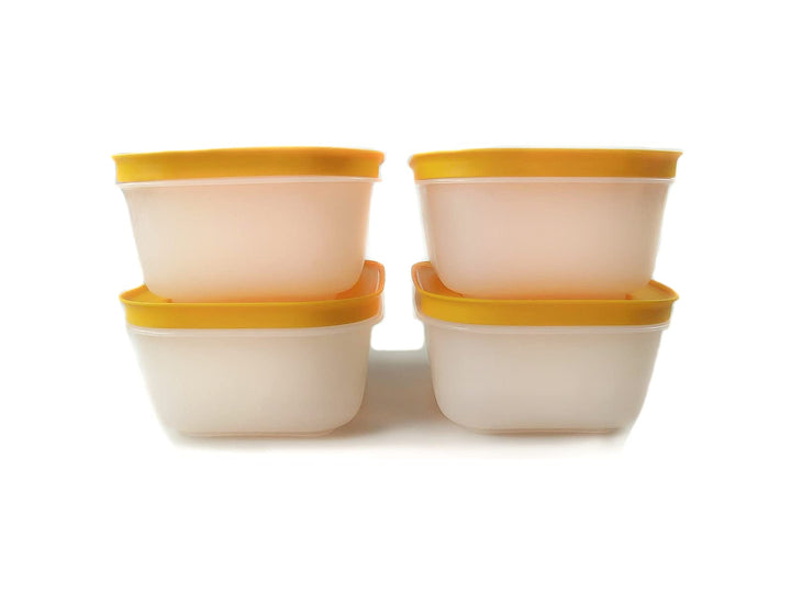 Tupperware Gefrier-Behälter 450 ml weiss-orange EIS-Kristall (4) Eiskristall MIT SPÜLTUCH 10225