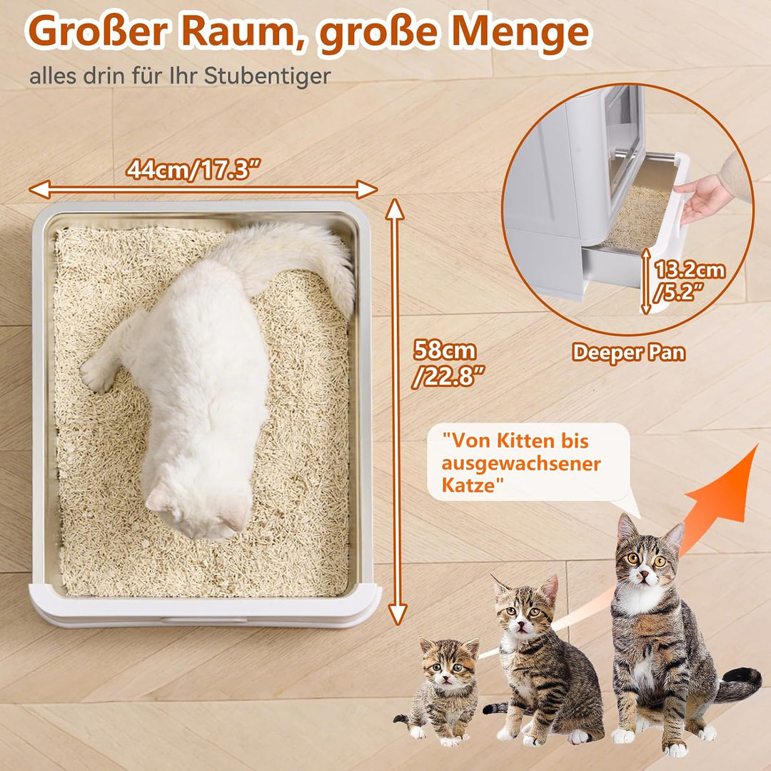 Edelstahl Katzenklo,Faltbare Katzentoilette XXL mit Deckel und Schublade,Geschlossenes Edelstahl Kat
