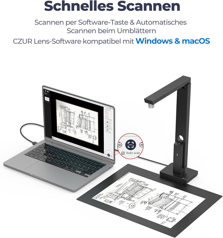 CZUR Lens Pro 12MP USB-DocumentenKamera und Visualizer, Faltbarer Dokumentenscanner mit OCR, Mobiler