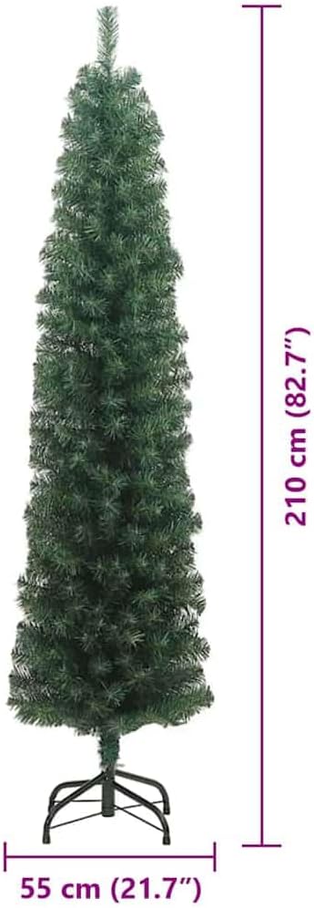 vidaXL Schlanker Weihnachtsbaum mit 300 LEDs Grün 210 cm, Gr&amp;