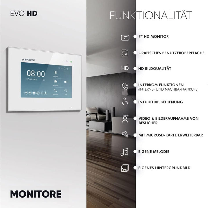 Nonic Balter EVO HD Schwarz/Weiss Video Türsprechanlage mit Fingerprint Set für 1 Familienhaus (1x T