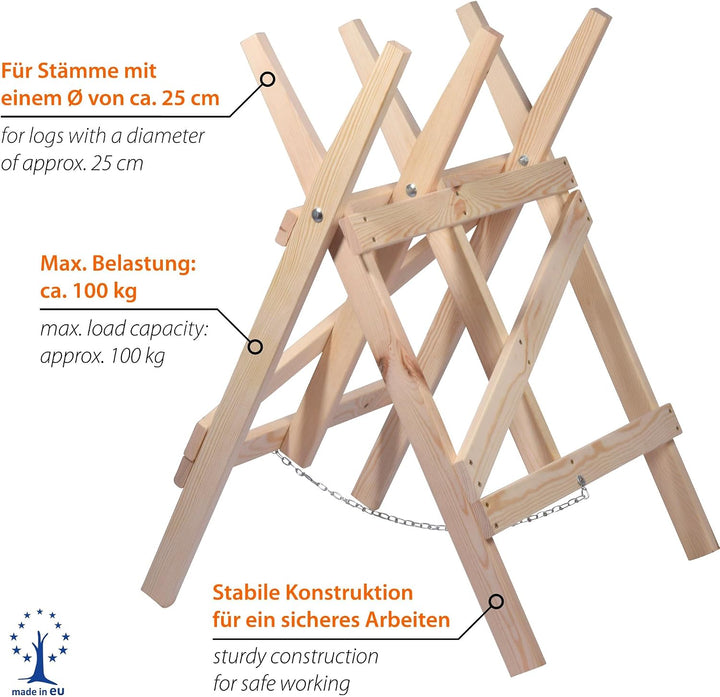 dobar® green label 56080FSCe Sägebock klappbar | Sägehilfe Massivholz | Sägegestell für Kaminholz |