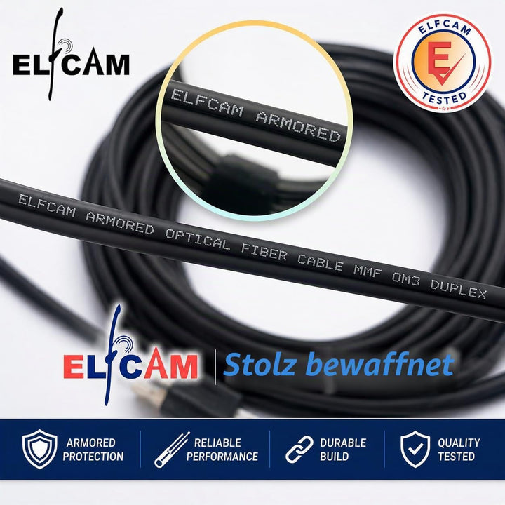 Elfcam® - 40m Gepanzerte Glasfaser-kabel LC/UPC auf LC/UPC OM3 Multimode Duplex 50/125um LSZH, LWL-K