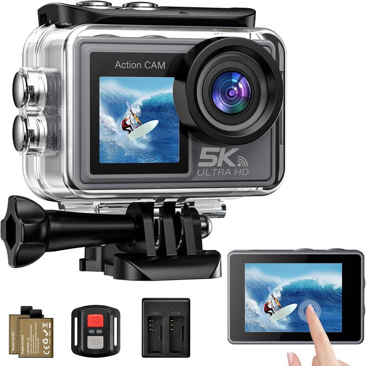 Action Cam 5K/ 4K, 50MP 30M/98FT wasserdichte Unterwasserkamera mit 64GB SD Karte, EIS, WiFi, 170° U