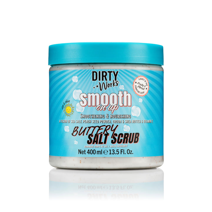 Dirty Works Body Scrub | Smooth On Up Buttery Salt Scrub | Natural Sea Salt Skin Exfoliant with Vita