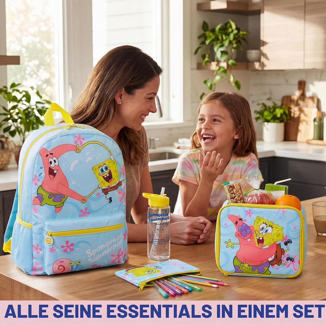 Get Trend Spongebob Schwammkopf Rucksack Kinder 4er Set Grosser Kinderrucksack 46cm mit Federmäppche