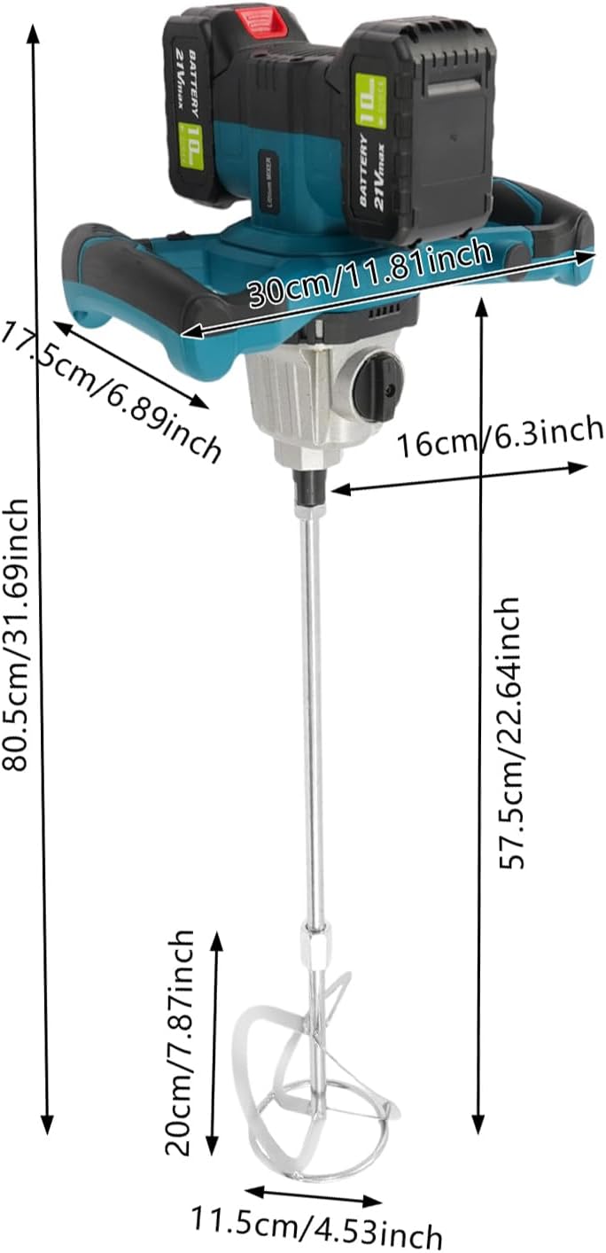21V Akku Mörtelrührer, 1200W Bürstenloser Motor mit 65 Nm Drehmoment, 6-stufige Drehzahlregelung &amp; 2