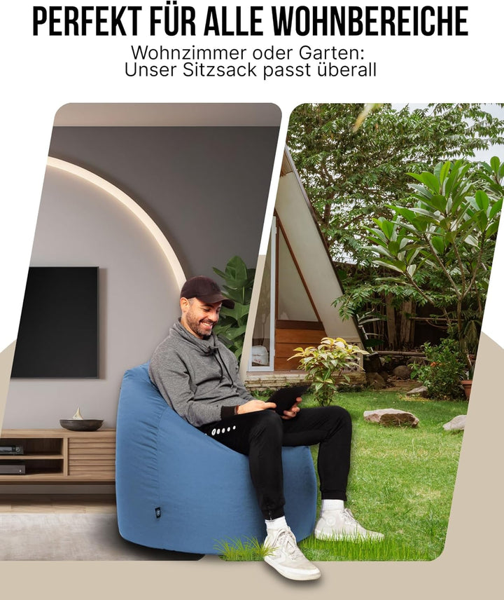 PATCH HOME Sitzsack Tropfenform mit Reissverschluss Nachfüllbar - für In &amp; Outdoor - mit Styropor Fü