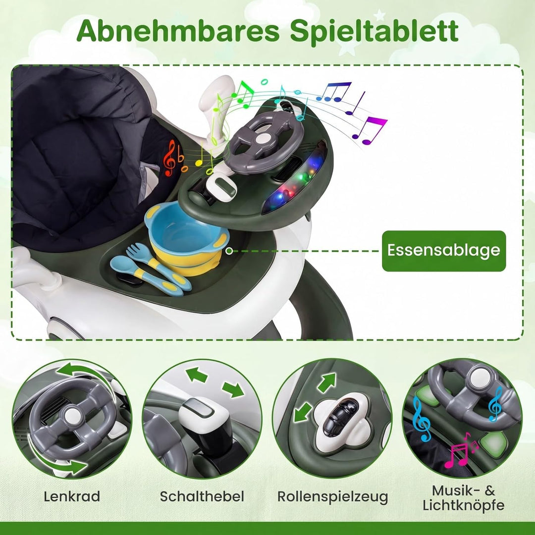 FANTASK 7 in 1 Lauflernhilfe mit abnehmbarem Verdeck, Lauflernwagen höhenverstellbar mit Spielboard,