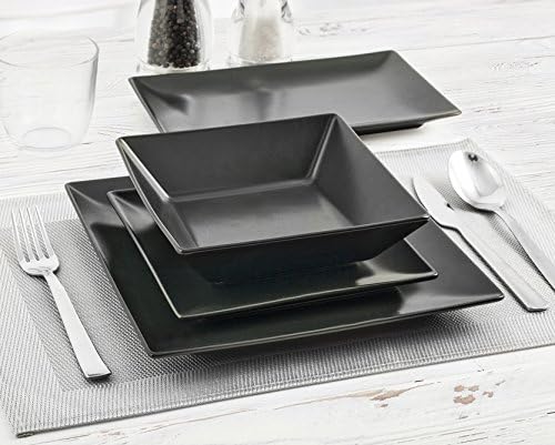 H&amp;h set 6 piatti piani boston osaka nero cm 24x24
